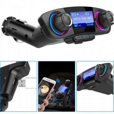 
8 viename „Bluetooth“ automobilio FM siųstuvas TF/ SD LCD cigarečių degiklio lizdui
