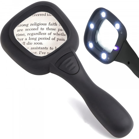 
3 kartų didinamasis stiklas su apšvietimu skaitymui, 5 LED lemputės
