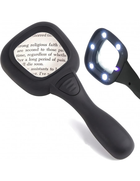 
3 kartų didinamasis stiklas su apšvietimu skaitymui, 5 LED lemputės
