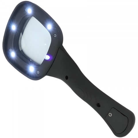 
3 kartų didinamasis stiklas su apšvietimu skaitymui, 5 LED lemputės
