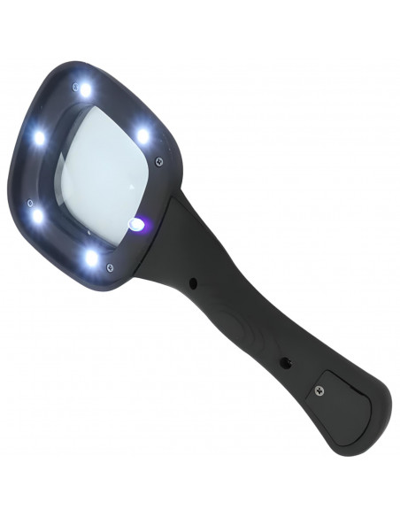 
3 kartų didinamasis stiklas su apšvietimu skaitymui, 5 LED lemputės
