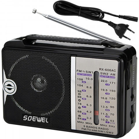 
Nešiojamasis FM radijas, maitinamas baterijomis arba elektros tinklu
