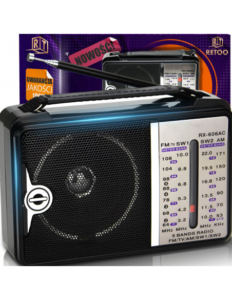 
Nešiojamasis FM radijas, maitinamas baterijomis arba elektros tinklu
