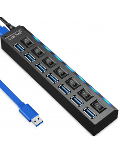 
USB-A 3.0 šakotuvas su apšviečiamais jungikliais, 7 prievadais
