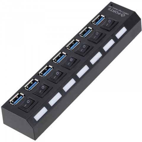 
USB-A 3.0 šakotuvas su apšviečiamais jungikliais, 7 prievadais
