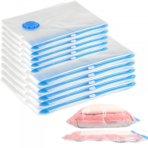 
Drabužių vakuuminiai maišeliai, 2 dydžiai – 10 vnt. rinkinys.
