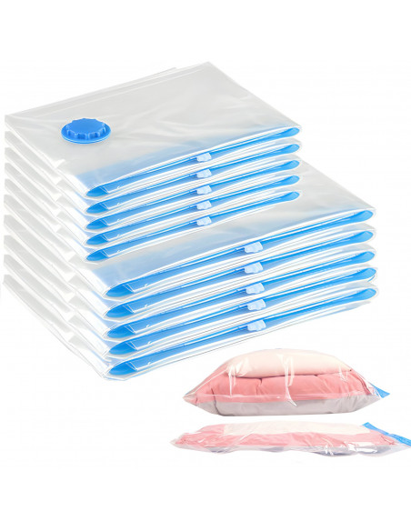 
Drabužių vakuuminiai maišeliai, 2 dydžiai – 10 vnt. rinkinys.
