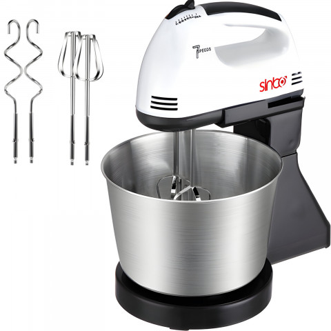 
Rankinis maišytuvas su dubeniu, 7 greičiai, 4 priedai, 450 W
