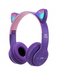 
Belaidės ausinės vaikams FM Bluetooth šviečiančios LED SD katės - violetinės
