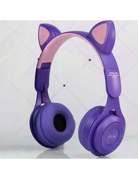 
Belaidės ausinės vaikams FM Bluetooth šviečiančios LED SD katės - violetinės
