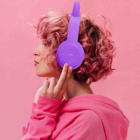
Belaidės ausinės vaikams FM Bluetooth šviečiančios LED SD katės - violetinės
