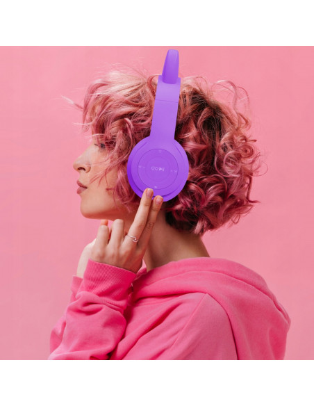 
Belaidės ausinės vaikams FM Bluetooth šviečiančios LED SD katės - violetinės
