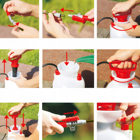 
5 l rankinis slėginis sodo purkštuvas - baltas ir raudonas
