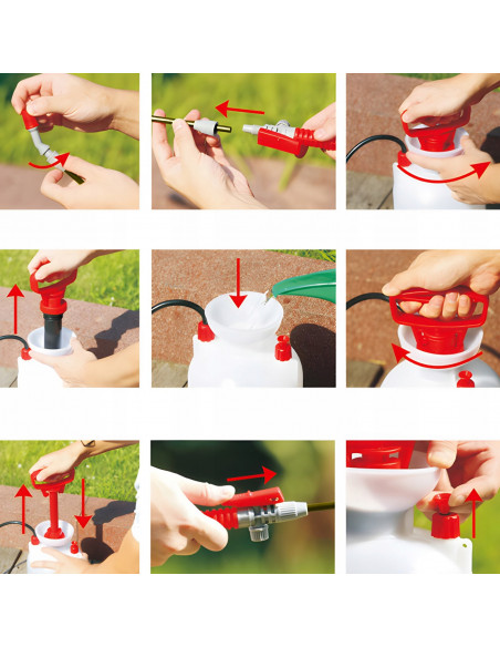 
5 l rankinis slėginis sodo purkštuvas - baltas ir raudonas
