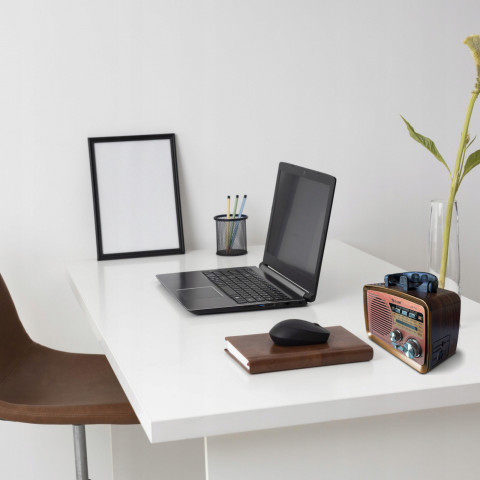 
Nešiojamas virtuvinis FM radijas su baterijomis, Bluetooth, USB, SD
