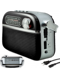 
Nešiojamasis FM virtuvės dirbtuvių radijas, maitinamas iš elektros tinklo, baterijomis
