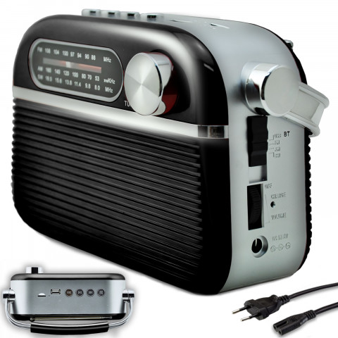 
Nešiojamasis FM virtuvės dirbtuvių radijas, maitinamas iš elektros tinklo, baterijomis
