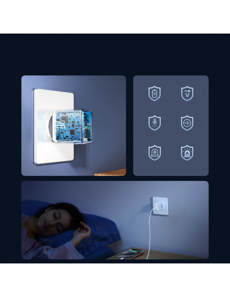 
USB-C PD QC 20W sieninis įkroviklis – baltas
