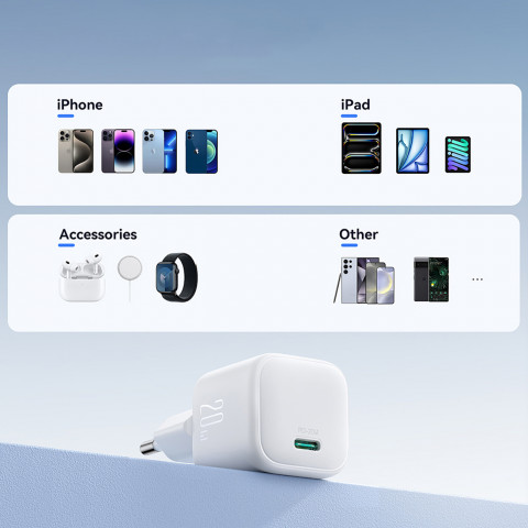 
„GaN Power Delivery“ 20 W sieninis įkroviklis – baltas
