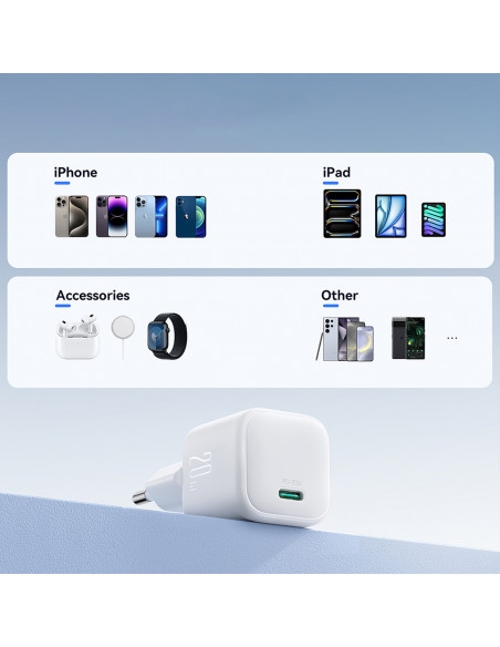 
„GaN Power Delivery“ 20 W sieninis įkroviklis – baltas
