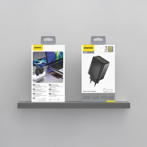 
A29 GaN USB-C USB-A 65W sieninis įkroviklis – juodas
