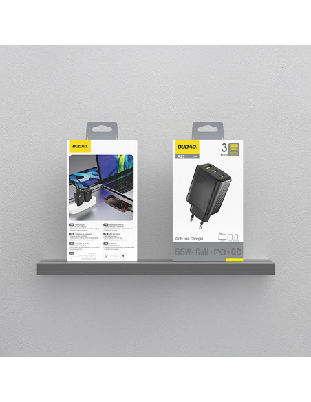 
A29 GaN USB-C USB-A 65W sieninis įkroviklis – juodas
