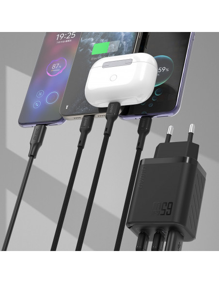 
A29 GaN USB-C USB-A 65W sieninis įkroviklis – juodas
