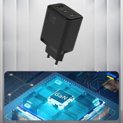 
A29 GaN USB-C USB-A 65W sieninis įkroviklis – juodas
