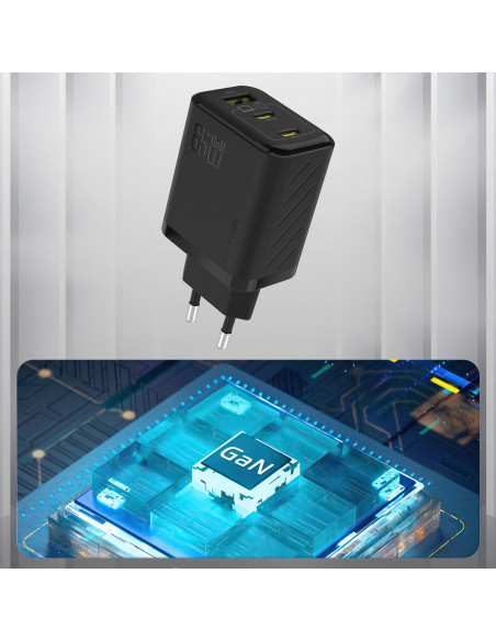 
A29 GaN USB-C USB-A 65W sieninis įkroviklis – juodas
