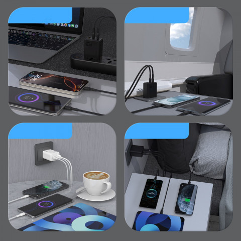 
A29 GaN USB-C USB-A 65W sieninis įkroviklis – juodas
