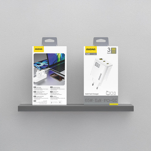 
A29 GaN USB-C USB-A 65W sieninis įkroviklis – baltas
