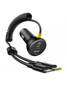 
USB-A USB-C automobilinis įkroviklis su iPhone Lightning USB-C laidu, 60 W, 1,4 m – juodas
