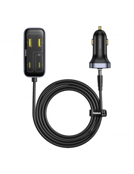 
Automobilinis įkroviklis su USB-A USB-C prailginimo laidu 110W 1,5 m - juodas
