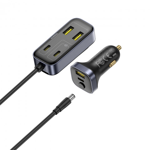
Automobilinis įkroviklis su USB-A USB-C prailginimo laidu 110W 1,5 m - juodas
