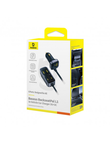
Automobilinis įkroviklis su USB-A USB-C prailginimo laidu 110W 1,5 m - juodas
