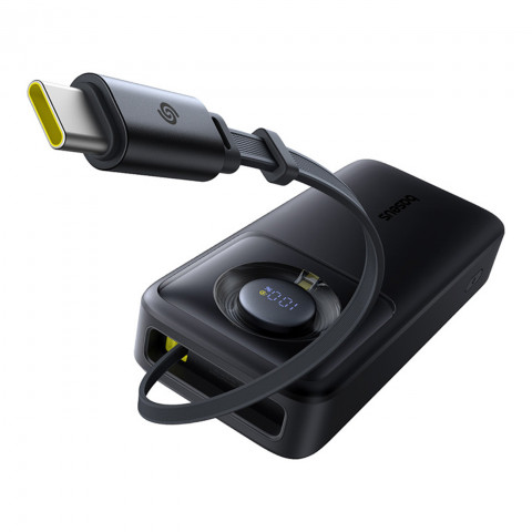 
„Free2Pull“ 20000 mAh išorinė baterija su ištraukiamu USB-C laidu, 65 W – juoda
