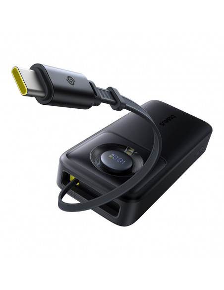 
„Free2Pull“ 20000 mAh išorinė baterija su ištraukiamu USB-C laidu, 65 W – juoda
