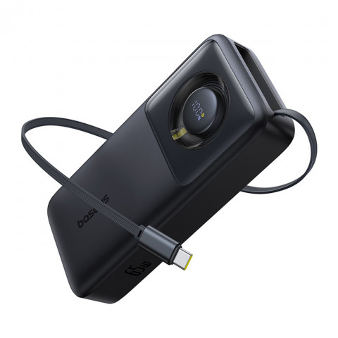 
„Free2Pull“ 20000 mAh išorinė baterija su ištraukiamu USB-C laidu, 65 W – juoda
