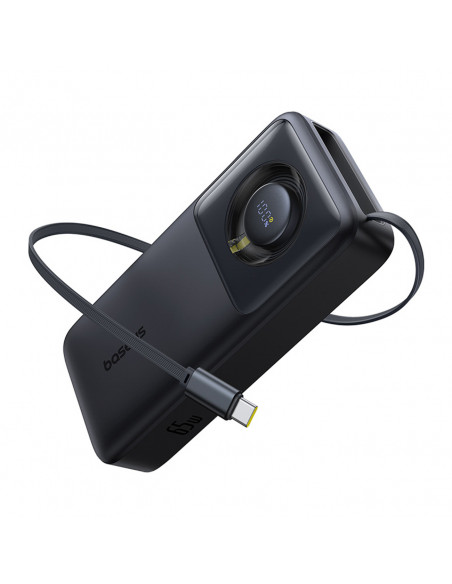 
„Free2Pull“ 20000 mAh išorinė baterija su ištraukiamu USB-C laidu, 65 W – juoda
