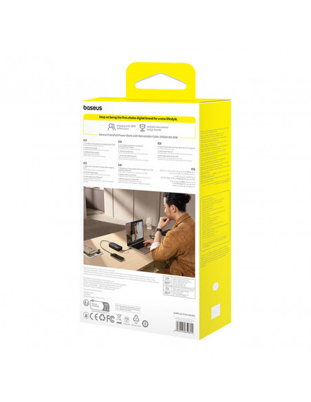 
„Free2Pull“ 20000 mAh išorinė baterija su ištraukiamu USB-C laidu, 65 W – juoda
