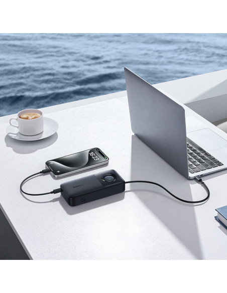 
„Free2Pull“ 20000 mAh išorinė baterija su ištraukiamu USB-C laidu, 65 W – juoda
