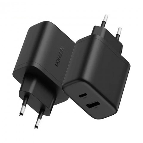 
X227 GaN USB-A USB-C 20W sieninis įkroviklis – juodas
