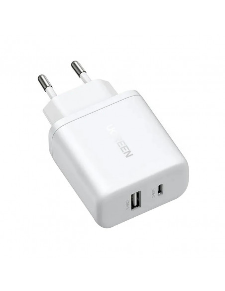 
X227 GaN USB-A USB-C 20W sieninis įkroviklis – baltas
