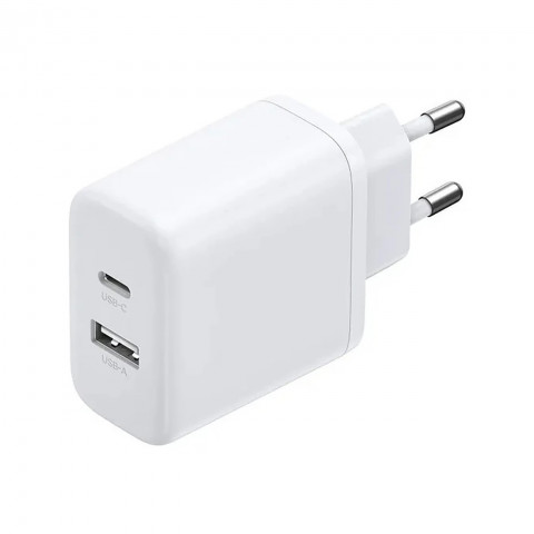 
X227 GaN USB-A USB-C 20W sieninis įkroviklis – baltas
