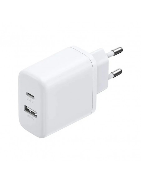 
X227 GaN USB-A USB-C 20W sieninis įkroviklis – baltas
