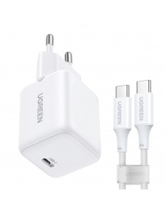 
X513 GaN USB-C 30W sieninis įkroviklis su 1 m USB-C laidu – baltas
