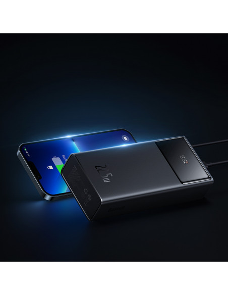 
Nešiojamoji baterija 30000mAh 22.5W su USB-A - USB-C 3A 30cm laidu - juoda
