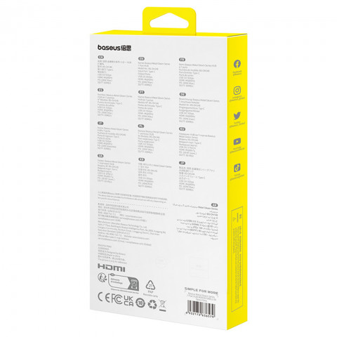 
7in1 šakotuvo adapteris Metal Gleam USB-C HDMI USB-A USB-C PD SD microSD - pilkas
