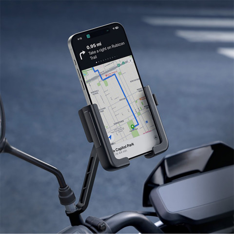 
Motociklo telefono laikiklis su smūgius sugeriančiu laikikliu veidrodėliui - juodas
