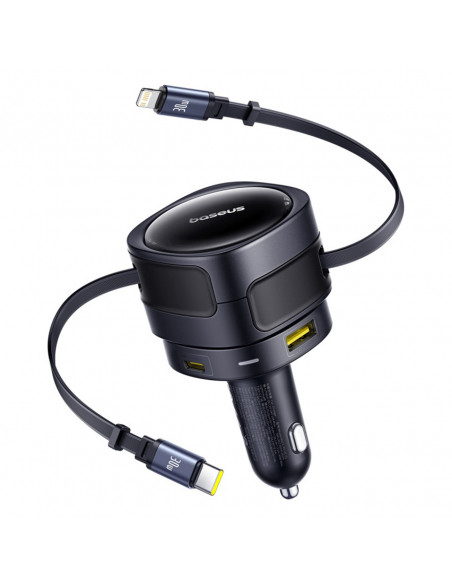 
USB-C automobilinis įkroviklis su USB-C iPhone Lightning laidu, 90 W – juodas
